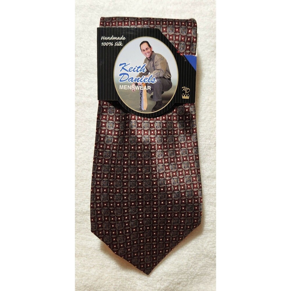 Keith Daniels Neck Tie 100% Silk Burgundy Gray Classic Luxury NWT